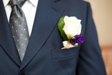 renkli düğün yaka çiçeği damat takım elbise üzerinde