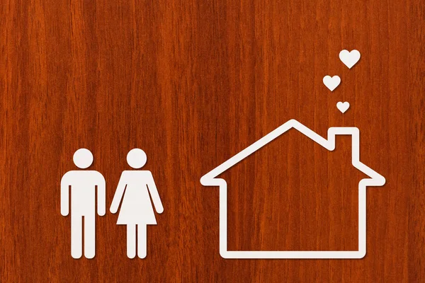 Homem de papel, mulher e casa. Habitação, conceito de família. Resumo conceitual — Fotografia de Stock