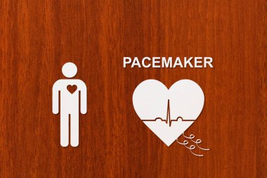 Heart shape with echocardiogram and PACEMAKER text. Cardiology concept clipart