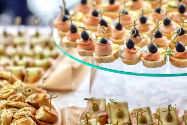 Zeytin, limon ve somon kanepe, yemek tedarik