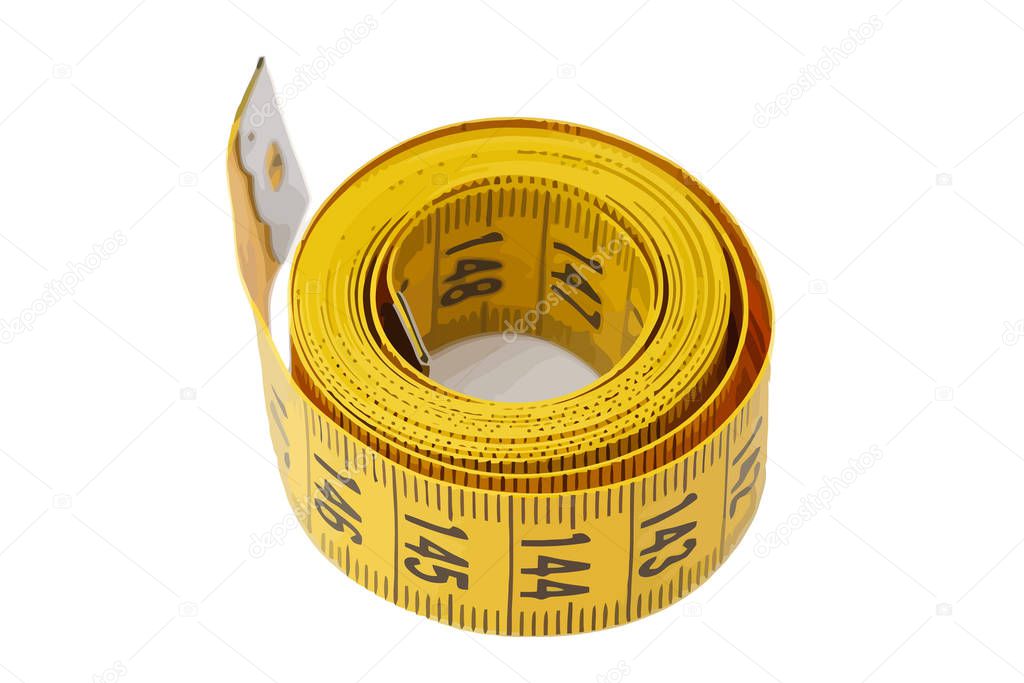 Measuring tape of tailor isolated on white background, close-up