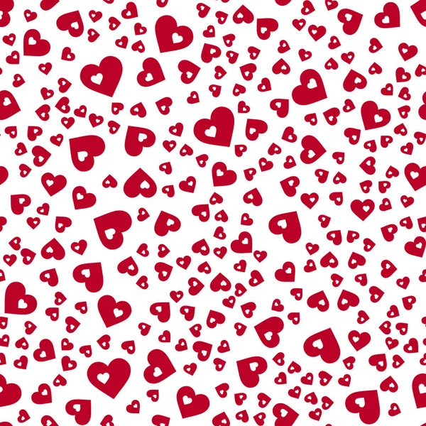 Vector seamless abstract pattern. Red hearts on white background — Stock Vector