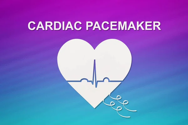 Heart shape with echocardiogram and CARDIAC PACEMAKER text. Cardiology concept