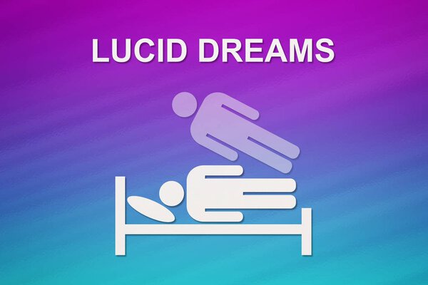 Бумажный спящий человек на кровати с текстом LUCID DREAMS
