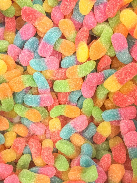 Colorido Jelly Candy grupo lanche bonbom. doce para fundo dia dos namorados. cor pastel em azul verde amarelo rosa roxo laranja . — Fotografia de Stock