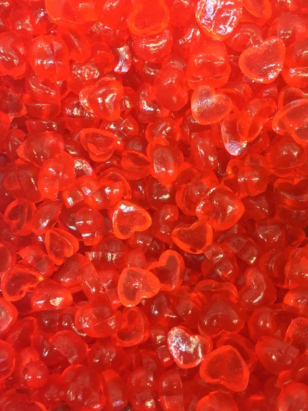 Red Heart shape Jelly Candy snack group. sweet for valentines day background. — Stock Photo, Image