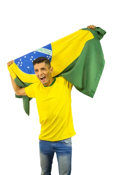 Braziliaanse Fan Voetbal Levendige Persoon — Stockfoto