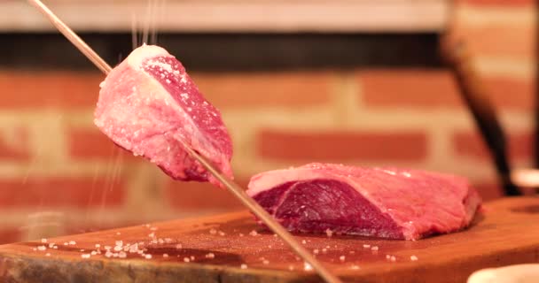 Мясо Пиканья Огне Бразилия Вкусно — стоковое видео