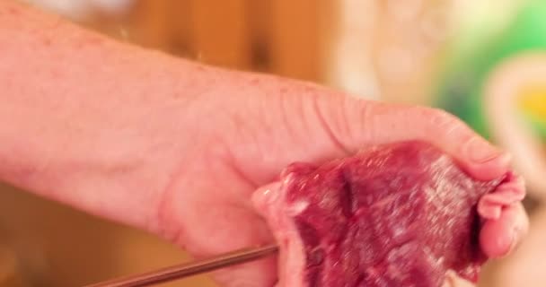 Мясо Пиканья Огне Бразилия Вкусно — стоковое видео