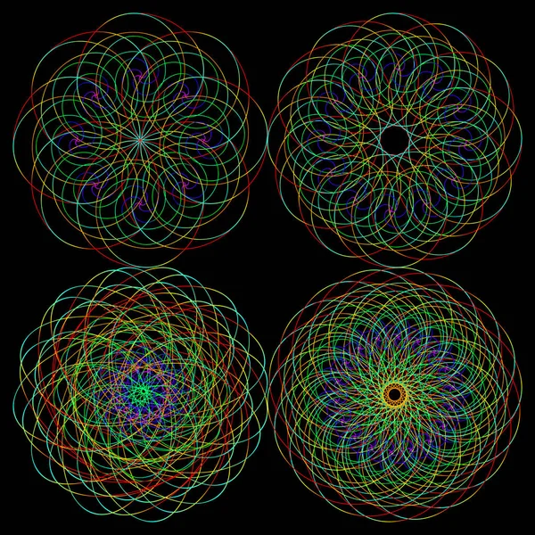 Fractale patronen van neon chaotische verwevenheid lijnen instellen. — Stockvector