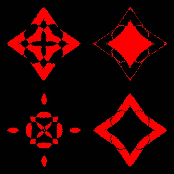Ornements sanglants de carrés et losanges sur fond noir . — Image vectorielle
