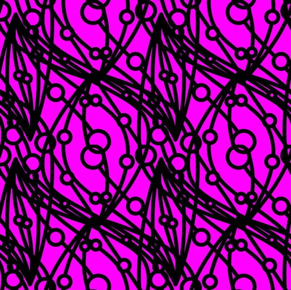 검은 줄과 라일락 또는 분홍색 bac에 동그라미의 벡터 패턴 — 스톡 벡터