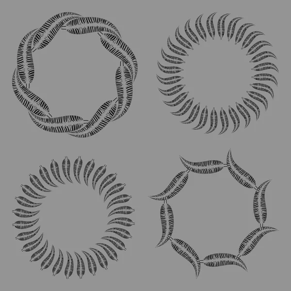 Векторный набор рамок из черных перьев на сером фоне — стоковый вектор
