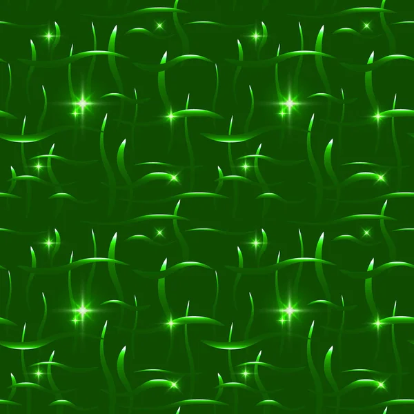 Tallos verdes brillantes con reflejos sobre un fondo herboso . — Vector de stock