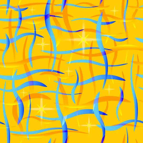 Linee spaziali luminose con riflessi viola su un backgroun giallo — Vettoriale Stock
