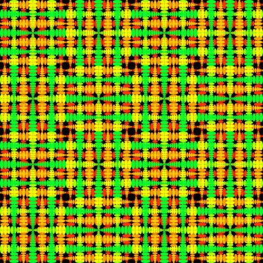 Katı sarı fayanslar kesişen yeşil kareler ve kırmızı kıvrımlar.