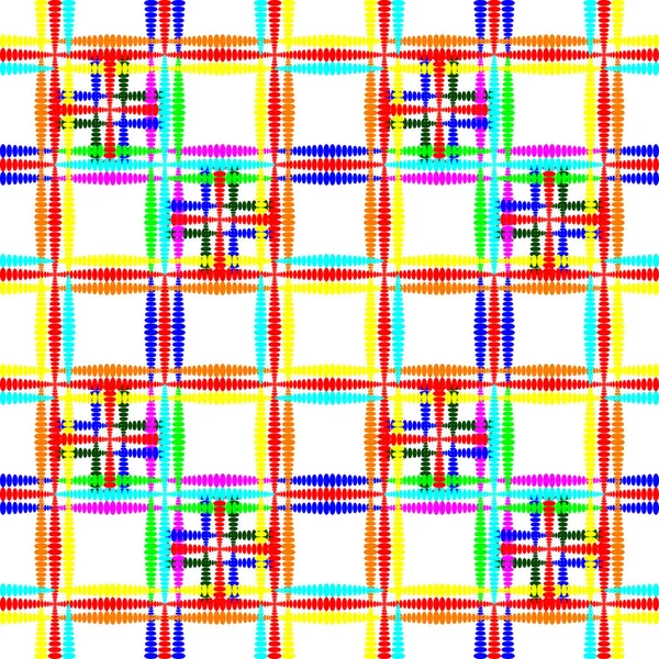 Oosters patroon van neon vierkanten en krullende kruisen op een gele b — Stockvector