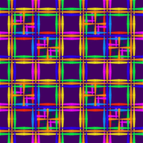 Patrón oriental de cuadrados de arco iris luminosos y cruces rizadas o — Vector de stock