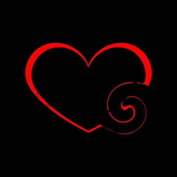 Dubbele hart gemaakt van zwarte lijnen en rode krullen in vintage stijl. — Stockvector