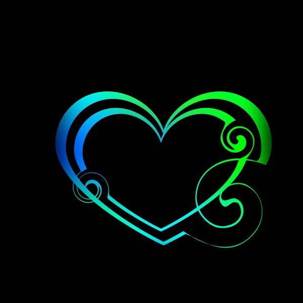 Yeşil çizgilerden yapılmış çift kalp ve klasik tarzda mavi bukleler. — Stok Vektör