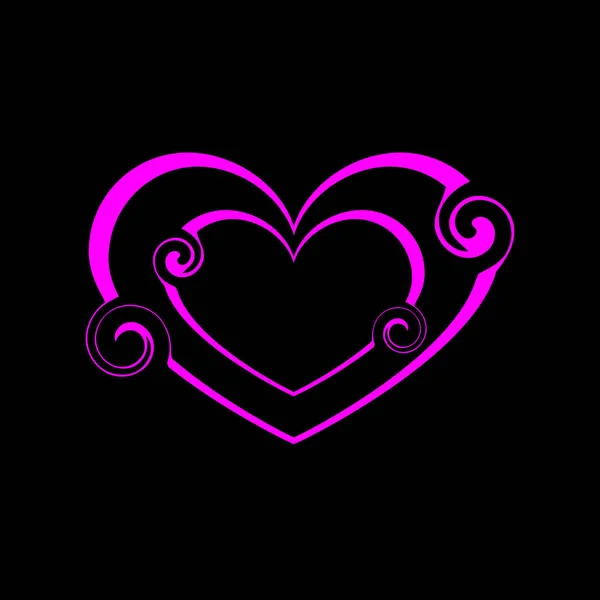 Doble corazón hecho de espirales y monogramas rosados en estilo vintage — Vector de stock