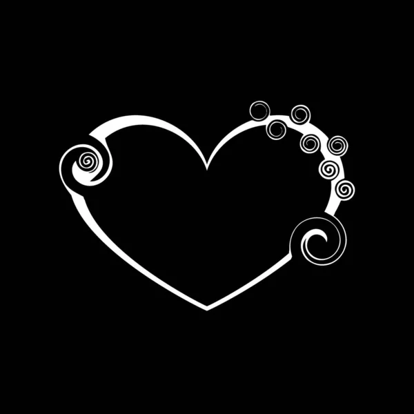 Corazón negro tierno hecho de espirales y monogramas en estilo vintage — Vector de stock