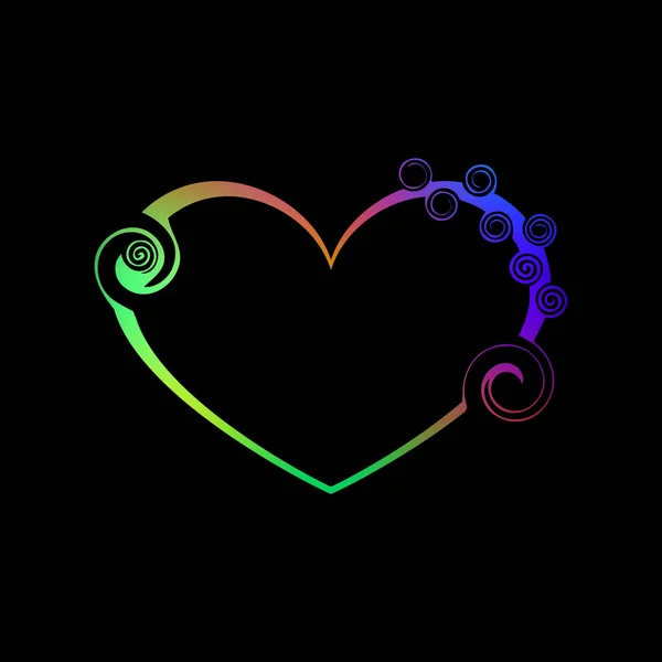 Corazón tierno hecho de espirales de arco iris y monogramas en st vintage — Vector de stock