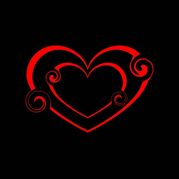 Dubbele hart gemaakt van rode spiralen en monogrammen in vintage stijl. — Stockvector