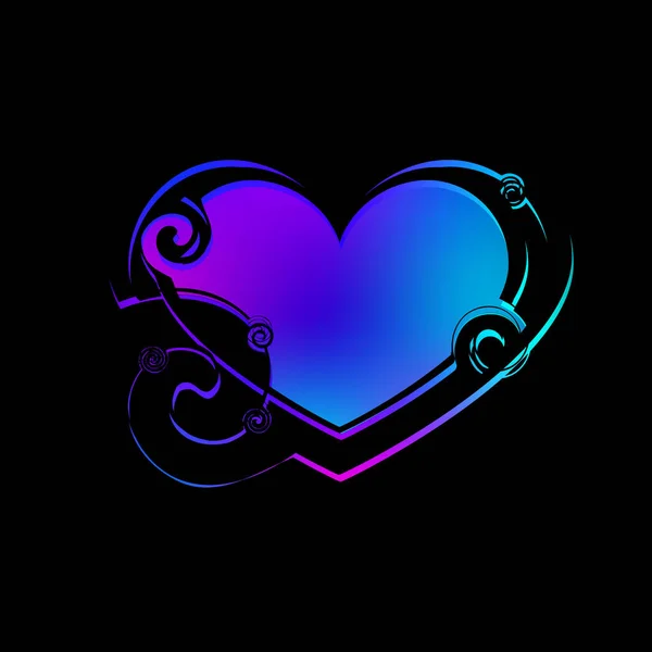 Corazón elegante hecho de espirales azules y monogramas negros en vinta — Vector de stock