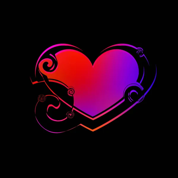 Corazón elegante hecho de espirales rojas y monogramas negros en vinagre — Vector de stock