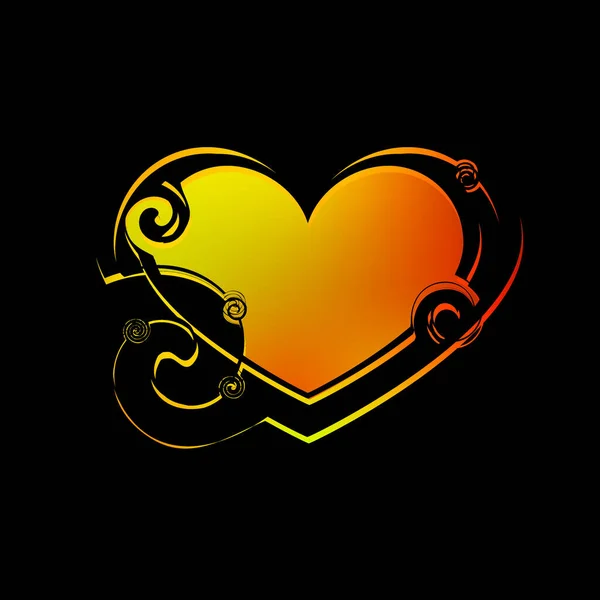 Gracieus hart gemaakt van gele spiralen en zwarte monogrammen in vin — Stockvector
