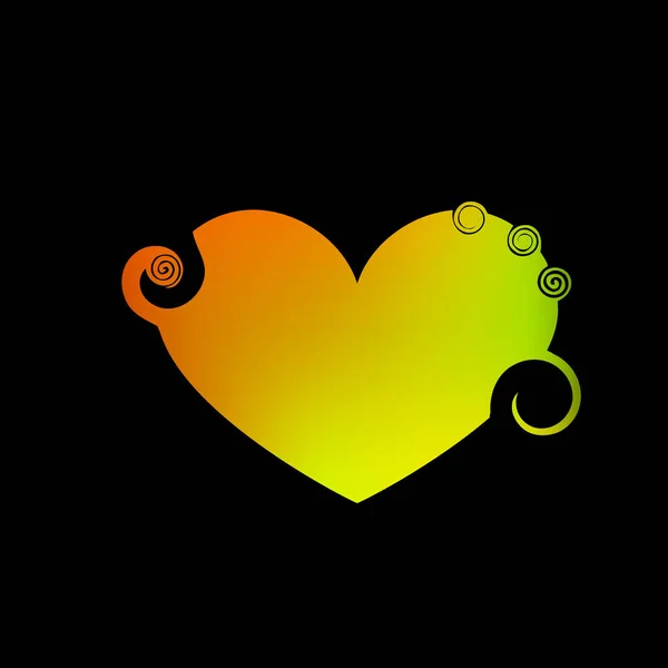 Yeşil spirallerden yapılmış zarif bir kalp ve şarap rengi sarı monogramlar. — Stok Vektör