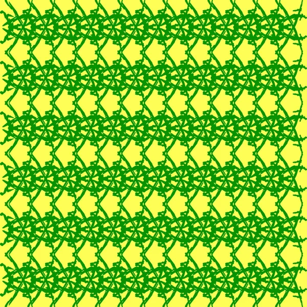 Braided openwork pattern of wire and green arrows on a yellow ba — 스톡 벡터