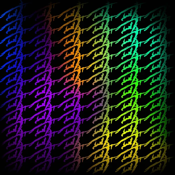 Wicker pattern of neon squiggles and violet ropes on a black bac — ストックベクタ