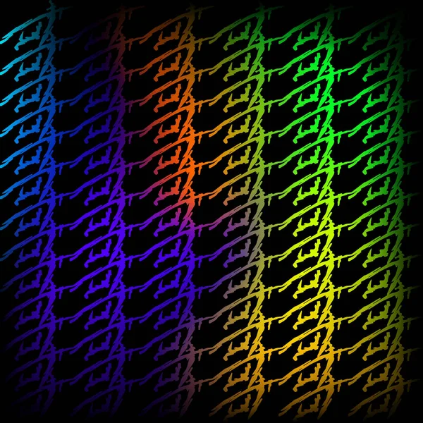 Korbmuster aus Neon-Schnörkeln und blauen Seilen auf schwarzem Rücken — Stockvektor