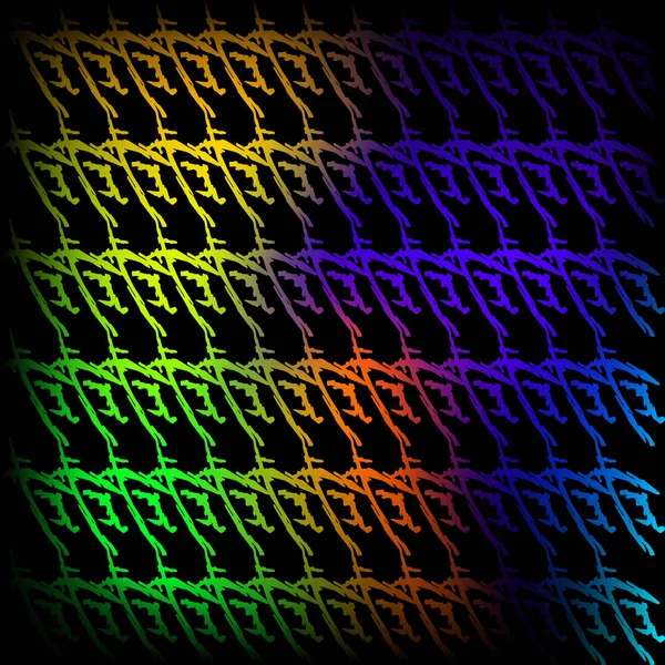 Interweaving pattern of neon squiggles and yellow ropes on a bla — ストックベクタ
