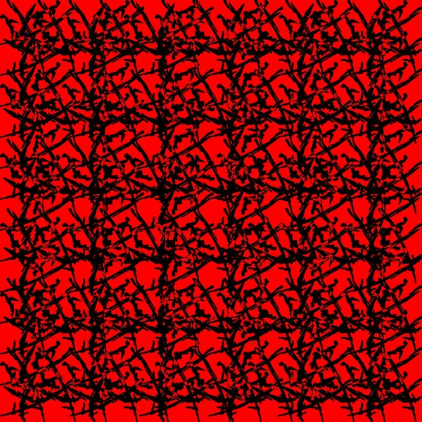 Patrón real de garabatos negros y cuerdas rojas en un monocromo b — Archivo Imágenes Vectoriales
