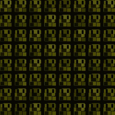 Dark tile of yellow intersecting rectangles and interweaving bri