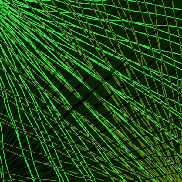 Sok Zöld Fény Szimmetrikus Fényes Hullámokkal Feketén Kivonat Vonalak Témájában — Stock Vector
