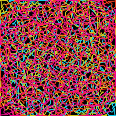 Rastgele renkli ipler ve pembe çizgiler. Kaos ve bağbozumu teması üzerine soyutlama