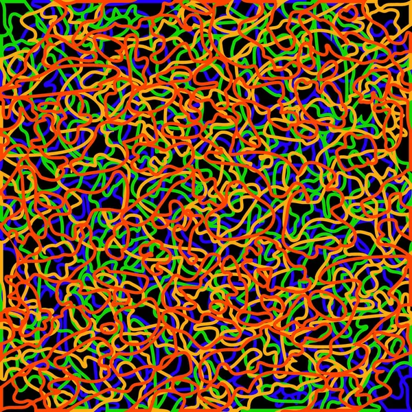 Cordas Emaranhadas Coloridas Aleatórias Linhas Douradas Abstração Sobre Tema Caos —  Vetores de Stock