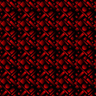 Çizgili daireleri ve kırmızı dikdörtgenleri olan geometrik hacim tasarımı. Pankart tasarımı, sunum, ambalaj, kumaş ve yazdırma için uygundur