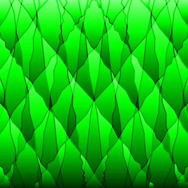 Verspiegelte Dreieckige Scherben Gebogener Grüner Schnittbänder Und Senkrechter Linien Abstrakte — Stockvektor