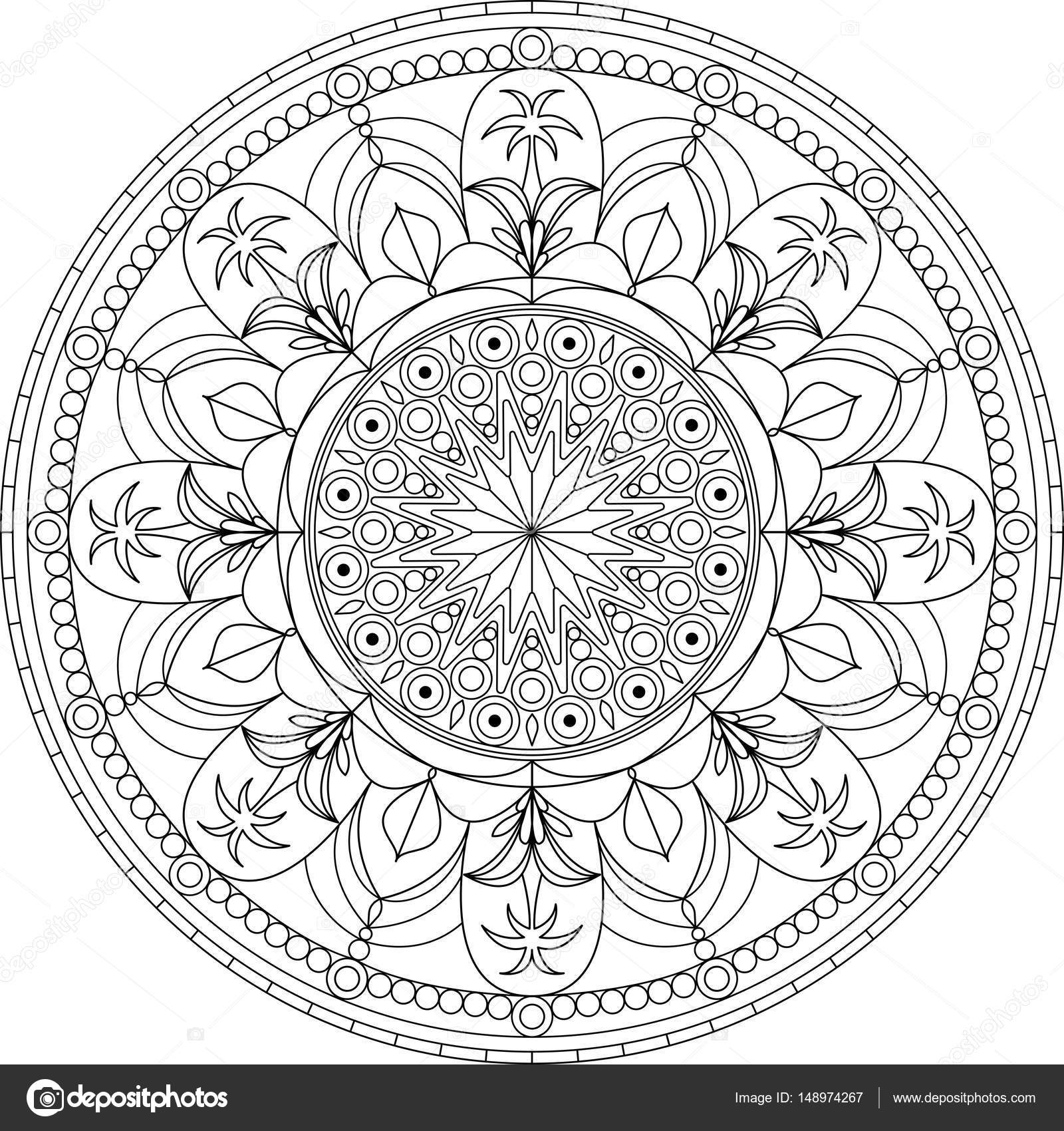 Download Circle mandala adult coloring page, with palm tree — Stock ...