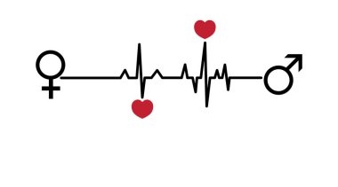 Sevgililer vektör çizim. Kalpler, Ekg satırı seviyorum. Kadın ve adam seviyorum. Sevgililer günü kartı.