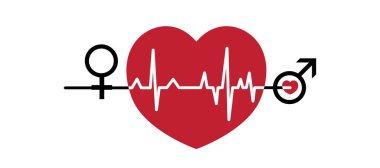 Sevgililer vektör çizim. Kalpler, Ekg satırı seviyorum. Kadın ve adam seviyorum. Sevgililer günü kartı.