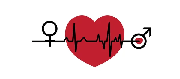 Sevgililer vektör çizim. Kalpler, Ekg satırı seviyorum. Kadın ve adam seviyorum. Sevgililer günü kartı.