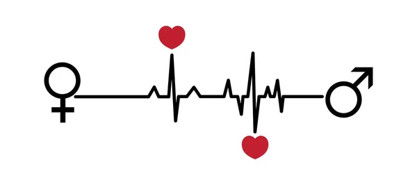 Valentine Vector Illustration Love Hearts Ekg Line Woman Man Love — Stock Vector