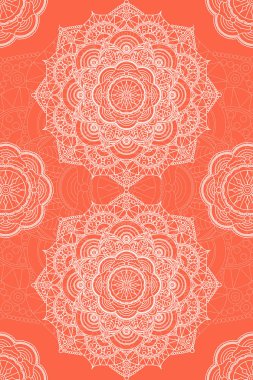 Turuncu arka plan beyaz mandala ile. Mandala arka plan, güzel motifleri. 