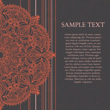 Mandala tasarım, zarif kartı. Pembe, turuncu ve gri renkler. Basit ama dekoratif.